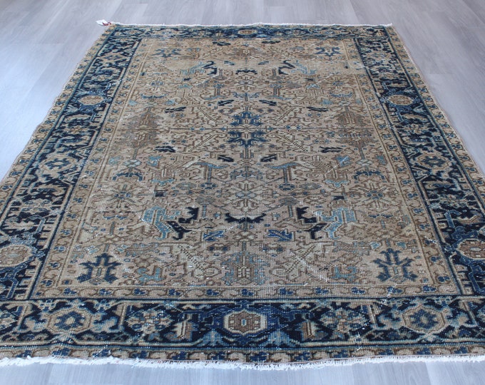 6'x8' Blue-Beige Oushak Rug, Large Oushak Rug, Large Vintage Rug , Vintage  Oushak  Rug / B-1701 / 7'9"x6'