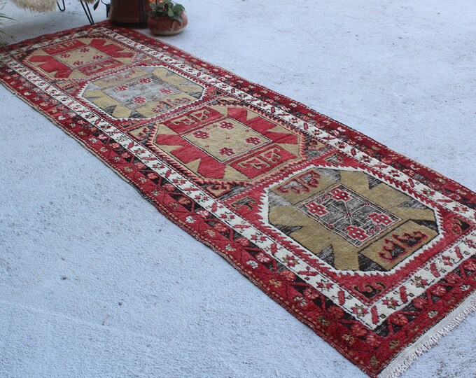 3'3"x11'5" ft  Vintage Oushak  Rug Runner, Turkish Rug Runner, Anatolian Rug Runner, Bohemian Rug Runner,Ethnic Rug Runner, Hallway Carpet