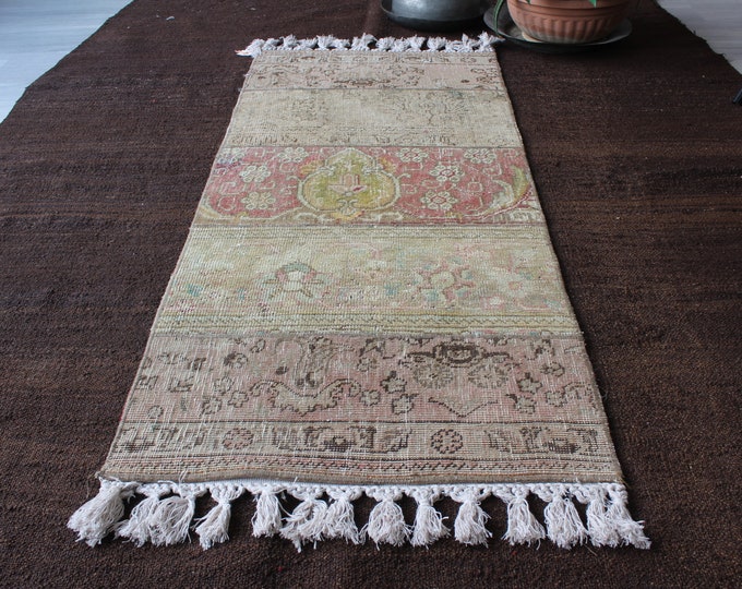Vintage Small Rug , Ethnic Patchwork Rug, Small Bohemian Rug / B-1829 /