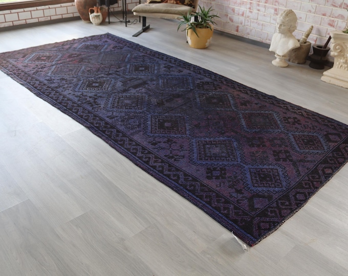 Vintage  Blue  Rug,  Blue Anatolian Rug, Vintage Turkish Blue Rug / B-1375 / 4'8"x10'4" feet