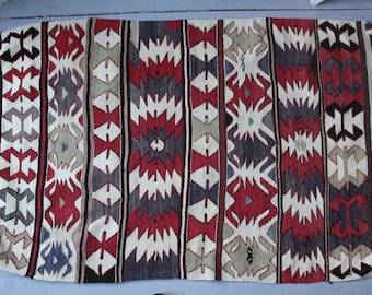 2'9"x4'6" Vintage Geometric Design Handwoven Wool Area Kilim,Kelim,Boho Style Kilim