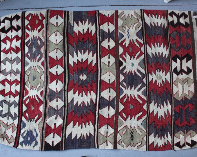2'9"x4'6" Vintage Geometric Design Handwoven Wool Area Kilim,Kelim,Boho Style Kilim