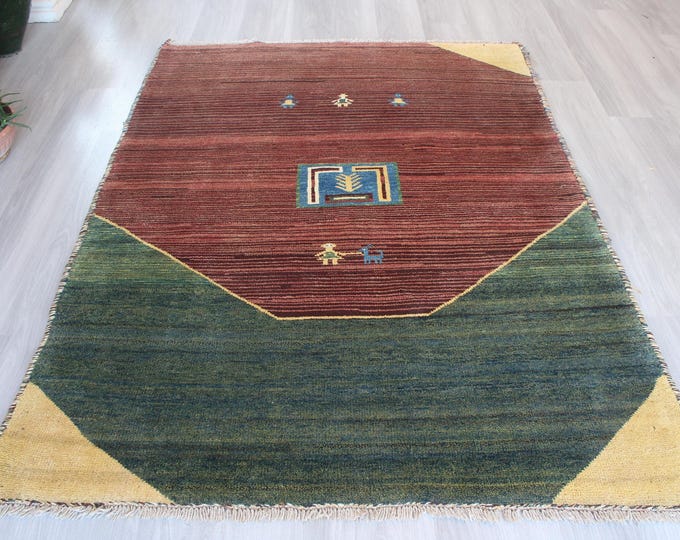Vintage Gabbe Rug, Ethnic Red Rug, Piled Wool Rug / B-1861 / 4'9''x6'6''