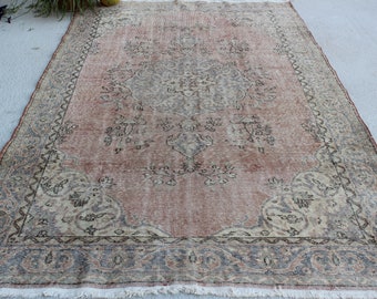 5'6"x9'2" ft Vintage Oushak Rug, Large Oushak Rug, Large Area Rug, Vintage Low Piled Rug, Distressed Rug, Anatolian Area Rug, Handwoven Rug