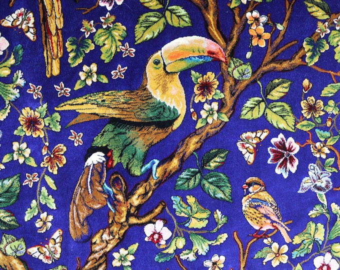 Blue Silk Rug, Birds on Blue Based Silk Rug, 3'3''x5' Silk Rugs / B-1929