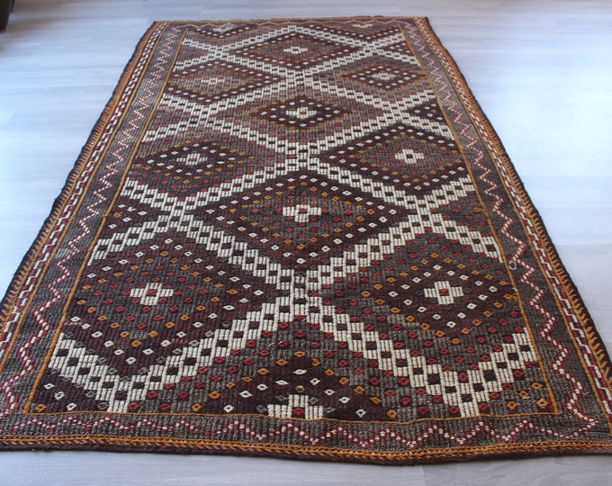 Large Kilim Rug, Ethnic Flat Rug, Vintage Kilim Rug, Large Ethnic Kilim Rug , Bohemian Kilim Rug / N-1064 / 5'3"x9'2"