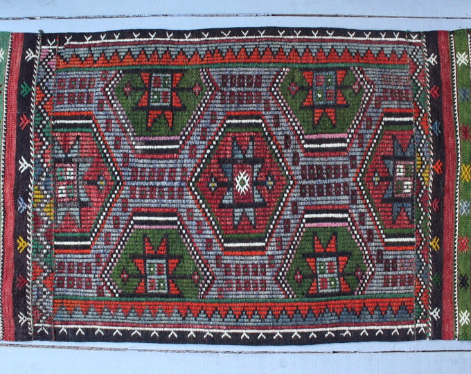 2'6"x4'4" Mut Cicim Kilim,Vintage Anatolian Area Kilim Rug,Turkish Handwoven Wool Kilim