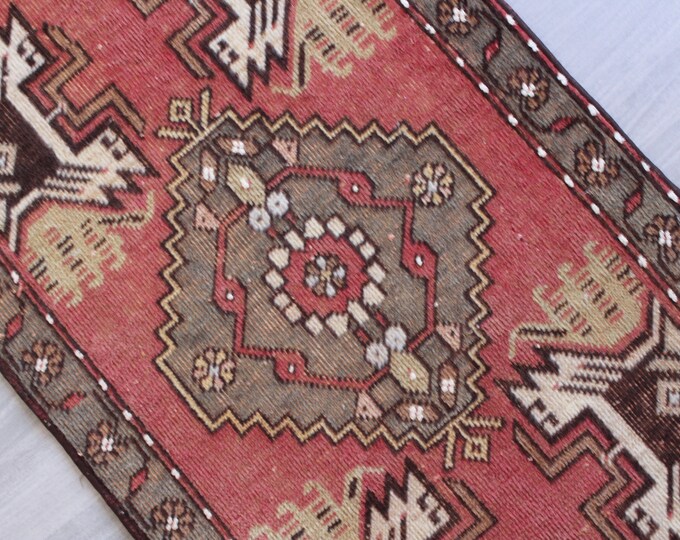 1'7"x3'2" Vintage Door Mat, Ethnic, Handwoven Door Mat, Small Anatolian Rug, Ethnic Bathroom Rug  / B-1429