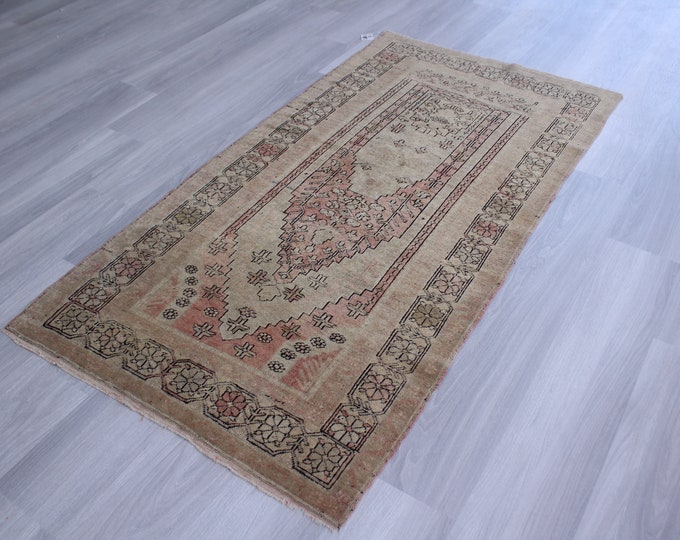 Vintage Rug, Vintage Small Rug, Vintage Oushak Rug, Beige Rug, Small Anatolian Rug, Small Area Rug, Decorative Rug,