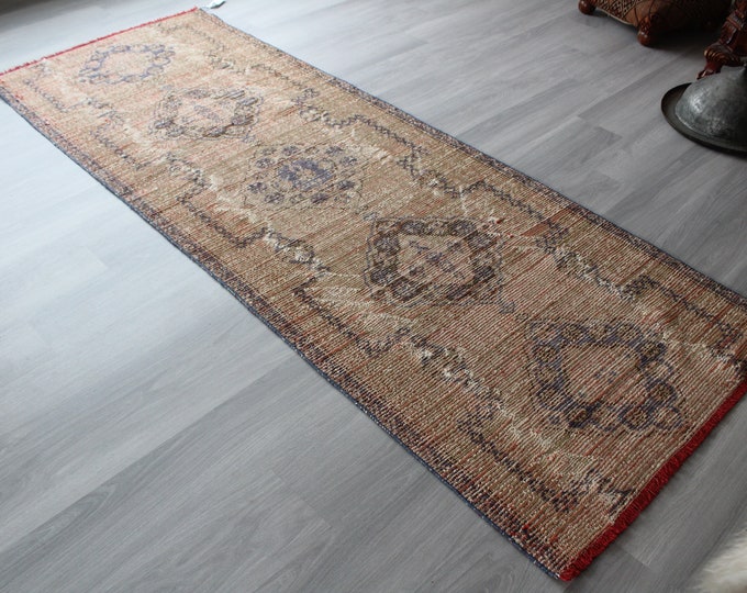 3'3"x9' ft  Vintage Rug Runner,  Vintage Oushak Rug Runner, Turkish Rug Runner, Ethnic Runner, Bohemian Rug Runner,