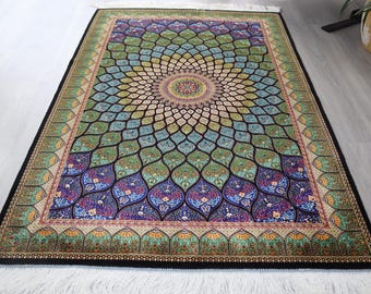 Turquoise Silk Rug , 3'3''x5' Handwoven Silk Rug , Modern Medallion Silk Carpet / B-1935