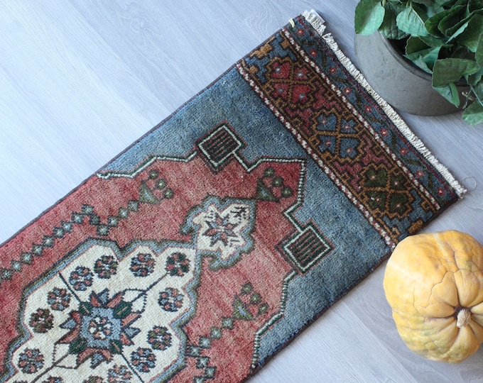 Wool Door Mat, Ethnic Small Rug, Vintage Small Rug, Vintage Small Rug, Vintage Door Mat, Handwoven Door Mat / B-1448 / 1'4"x3'9"