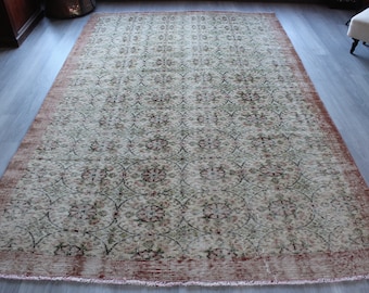 Vintage Floral Rug, Large Area Rug, Vintage Turkish Rug , Vintage Oushak Rug , Ethnic Decorative Rug / B-1372 / 5'8"x 8'9"
