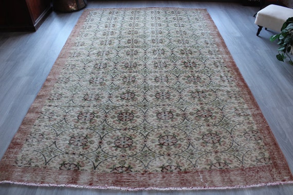Vintage Floral Rug, Large Area Rug, Vintage Turkish Rug , Vintage Oushak Rug , Ethnic Decorative Rug / B-1372 / 5'8"x 8'9"