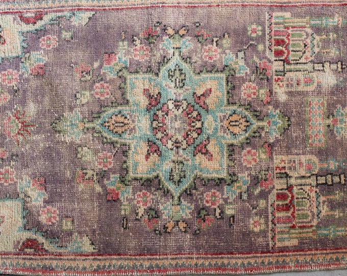 2.2x3.3  Heather Purple Special Design Antique  Oushak Handwoven Wool Carpet, Turkish Handmade Small Rug