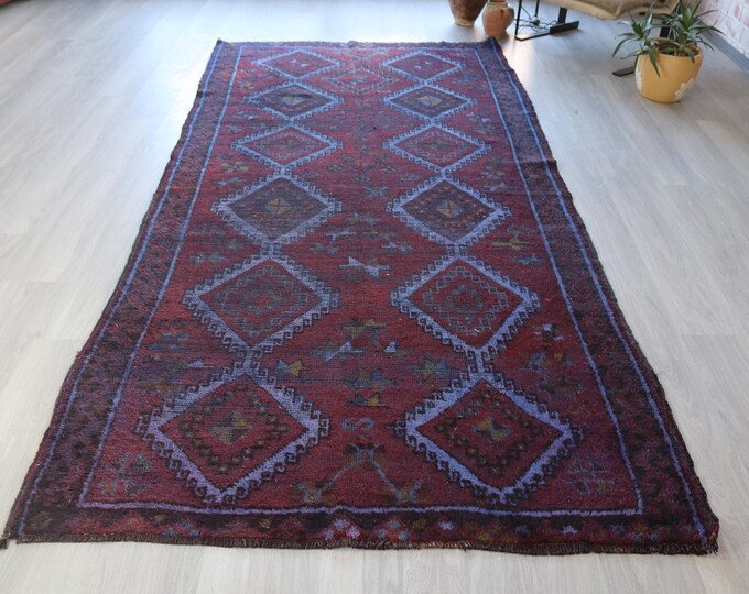 Blue-Burgundy  Handwoven Rug, 5'x10'2" ft  Vintage Kurdish Rug / B-690
