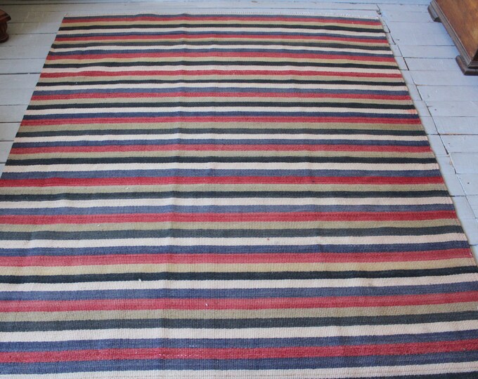 4'7"x6'6"feet  Vintage Striped Ethnic Kilim Rug, Bohemian Handwoven Wool Kilim Rug ,Vintage Turkish Kilim