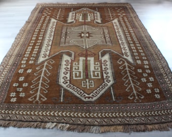 Vintage Kars Rug , Bohemian Brown Rug, Large Brown Rug / B-1835 /