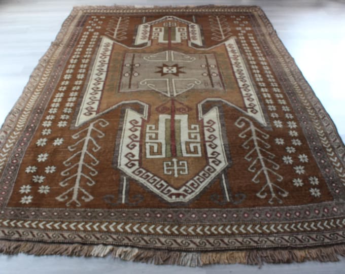 Vintage Kars Rug , Bohemian Brown Rug, Large Brown Rug / B-1835 /