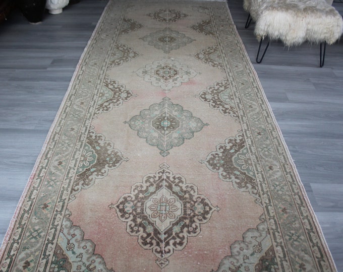 RUNNER, Wide Pale Runner, Wide Vintage Rug Runner , Vintage Turkish Rug Runner, Beige Oushak Rug Runner,