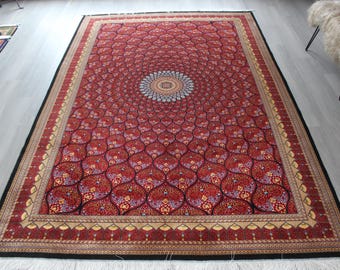 Large Silk Rug, Red Silk Rug, Traditional  Silk Rug / B-2051 / 6'4''x9'7''