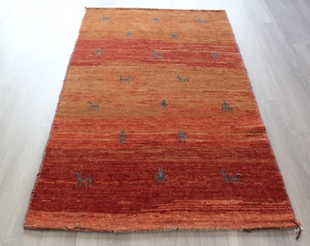 Red Wool  Rug, Red Modern Rug, Red Scandinavian Rug , Red Gabbeh Rug / B-1882 / 3'4''x6'3''