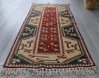 Vintage Anatolian Rug,Handwoven Wool piled Carpet, Ethnic rug, Tribal Rug / B-37 / 81x181 cm / 2'6''x5'9''