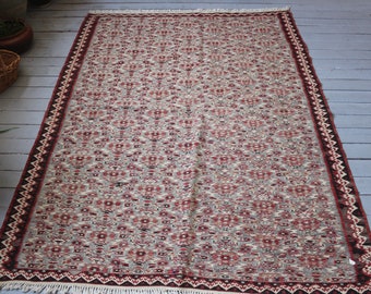 4'4"x6'2" Vintage  Anatolian  Kilim, Ethnic Bohemian  Kilim Rug, Handwoven Antique Sine Kilim