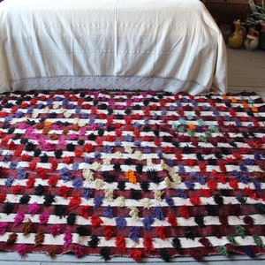 4&#39;9&quot;x 7&#39;8&quot; ft Vintage Pom Pom Kilim, Ethnic Bohemian Kilim Coloured Handwoven Kilim