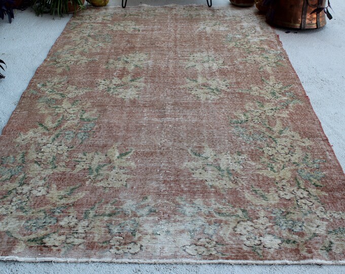 5'6"x10' ft Vintage Distressed Rug, Large Anatolian Rug, Beige Oushak Rug, Vintage Area Rug, Handwoven Wool Rug, Large Turkish Rug