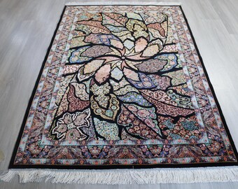 Silk Rug, 4'x6' handwoven silk rug, Traditional silk area rug / B-1912