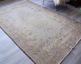 5'9"x9'5" ft Vintage OUSHAK Rug, Vintage Area Rug, Beige Oushak Rug, Beige Area Rug, Handwoven Beige Rug