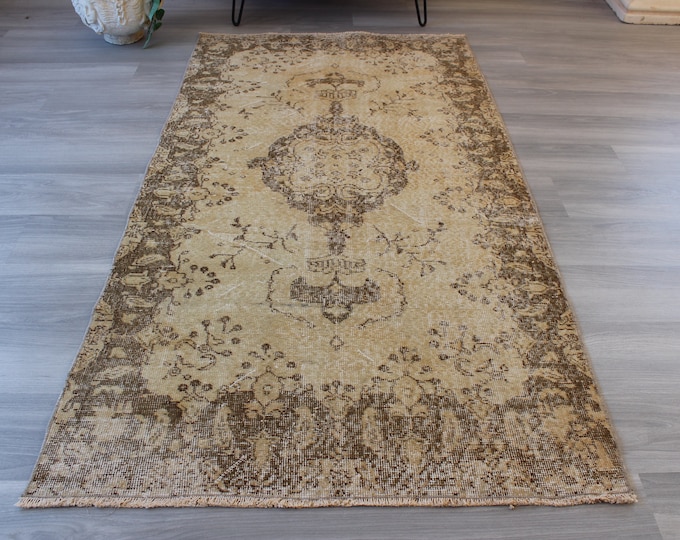 Vintage Oushak Rug, Beige Oushak Rug, Beige Area Rug, Distressed Turkish Rug , Ethnic Rug / 3'6"x7' feet / B-1235