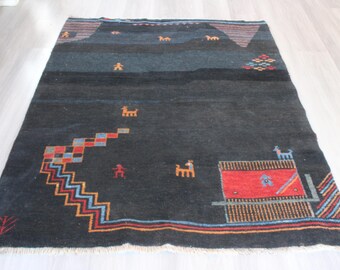 Blue Modern Rug, Bohemian Blue Rug, Scandinavian Blue Rug / B-1864 / 4'7''x6'