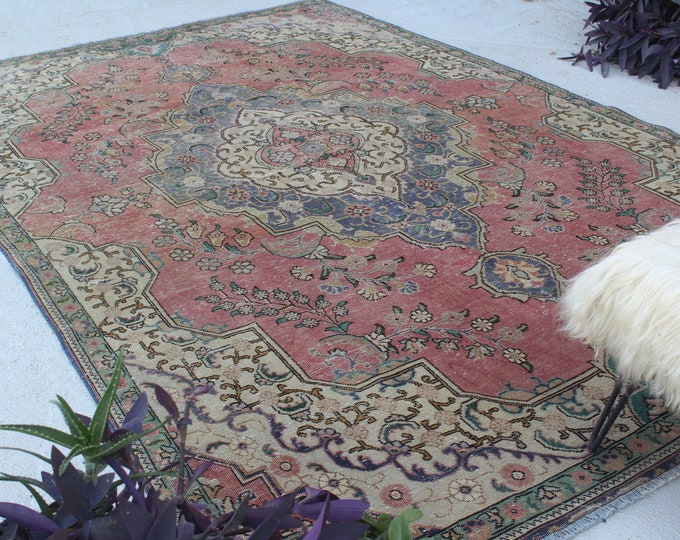 7'3"x11'3" ft  Vintage Turkish Rug,Large Area Rug, Large Vintage Rug, Vintage Bunyan Rug, Classical Turkish Rug, Red Medallion Rug