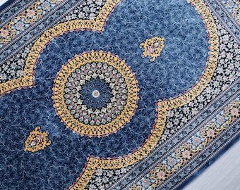 Blue Silk Rug,  Medallion  Silk Rug , Blue Oriental Rug / B-2035 / 2'5''x4'