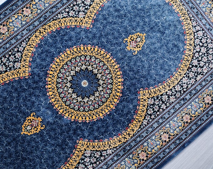 Blue Silk Rug,  Medallion  Silk Rug , Blue Oriental Rug / B-2035 / 2'5''x4'