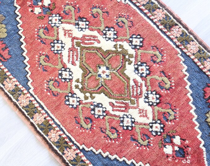 Small Anatolian Rug, Small Medallion Rug, Oriental Wool Door Mat / B-1526 / 1'7"x3'