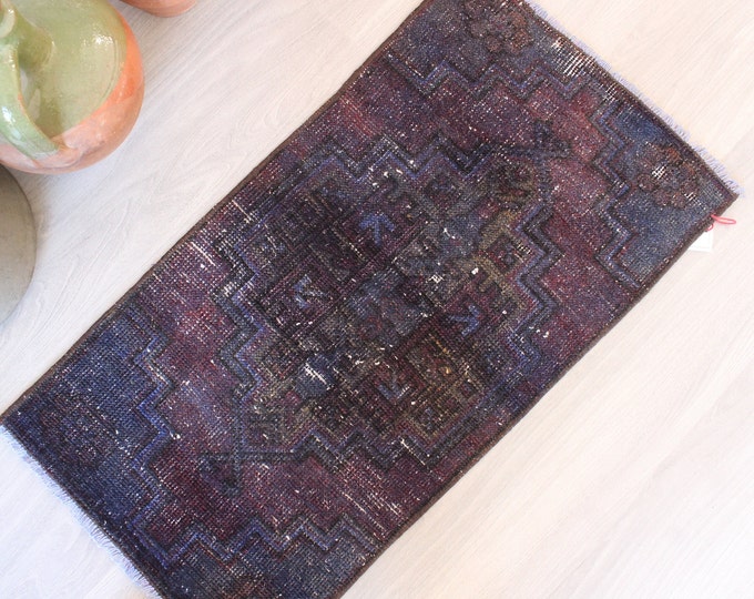 Blue Door Mat, Handwoven Blue Door Mat, Ethnic Blue Door Mat, Small Ethnic Rug / B-1534 / 1'5"x2'7"