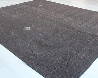 Dark Brown Flat Rug, Bohemian Brown Rug, Handwoven Wool Rug / N-1964 / 6'6''x8'3''