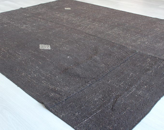 Dark Brown Flat Rug, Bohemian Brown Rug, Handwoven Wool Rug / N-1964 / 6'6''x8'3''