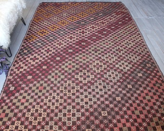 5'9"x9'5" ft  Ethnic Kilim, Large Area Kilim Rug, Large Turkish Kilim Rug, Bohemian Kilim Rug