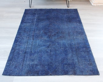 Vintage Blue Rug, Ethnic Blue Rug, Small Blue Rug, Decorative Blue Entry Rug, Over dyed Anatolian Rug  / B-1369 / 3'5"x5'2" feet