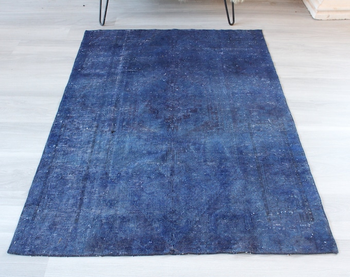 Vintage Blue Rug, Ethnic Blue Rug, Small Blue Rug, Decorative Blue Entry Rug, Over dyed Anatolian Rug  / B-1369 / 3'5"x5'2" feet