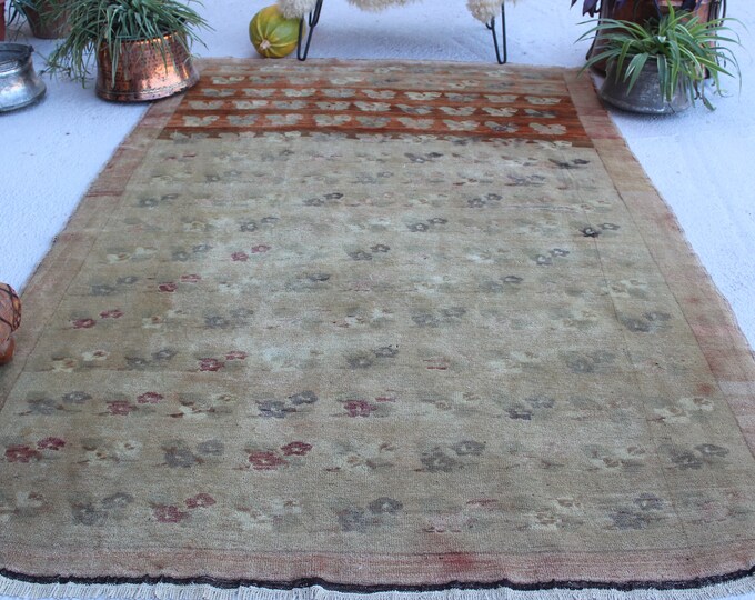 5'6"x8'8" ft  Vintage Oushak Rug, Turkish Area Rug, Large Rug, Distressed Rug, Vintage Anatolian Rug, Tribal Area Rug, Handwoven Rug