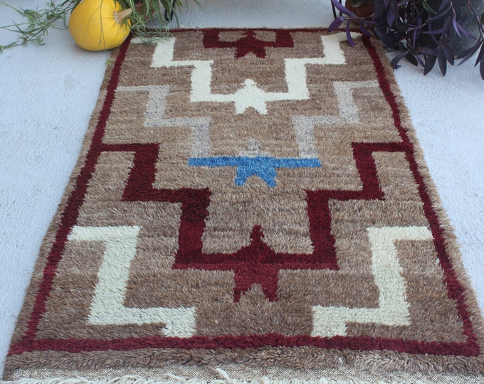 3'7"x6'4" ft  Vintage TULU Rug, Vintage Piled Turkish Rug, Traditional Wool Rug, Anatolian Piled Rug, Vintage Ethnic Rug