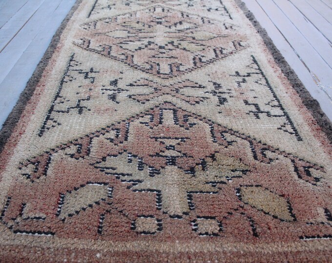 2'9"x9'5" RUNNER, Vintage Handwoven Turkish Wool Ru Runner,Ethnic Hallway Carpet,Bohemian Rug Runner