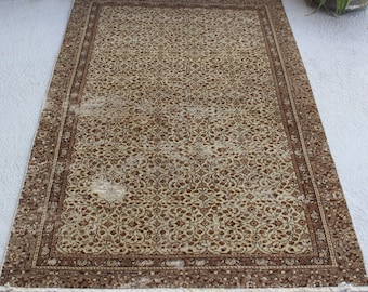 3'3"x4'9" ft  Vintage Turkish Rug, Vintage Oushak Rug, Turkish Area Rug, Anatolian Rug, Decorative Mocca Colour Rug