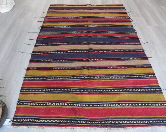 4'x7' Striped Rug, Ethnic Kilim Rug, Bohemian Striped Rug , Vintage Kilim Rug / B-1738 / 4'1"x7'3"
