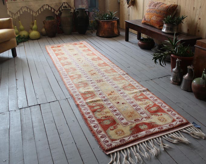 2'6"x9'0" Vintage Rug Runner, Turkish Wool Handwoven Hallway Carpet Runner,Beige Rug Runner